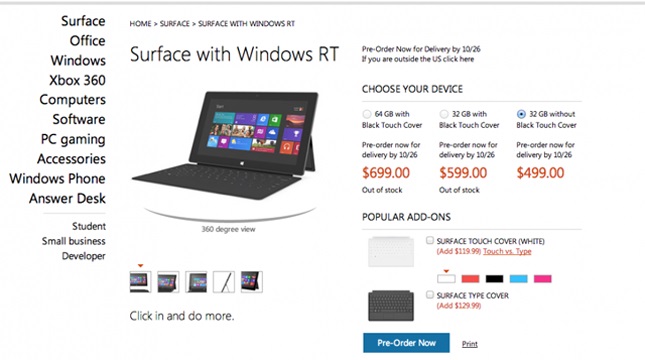 Microsoft Surface Tablet Pricing